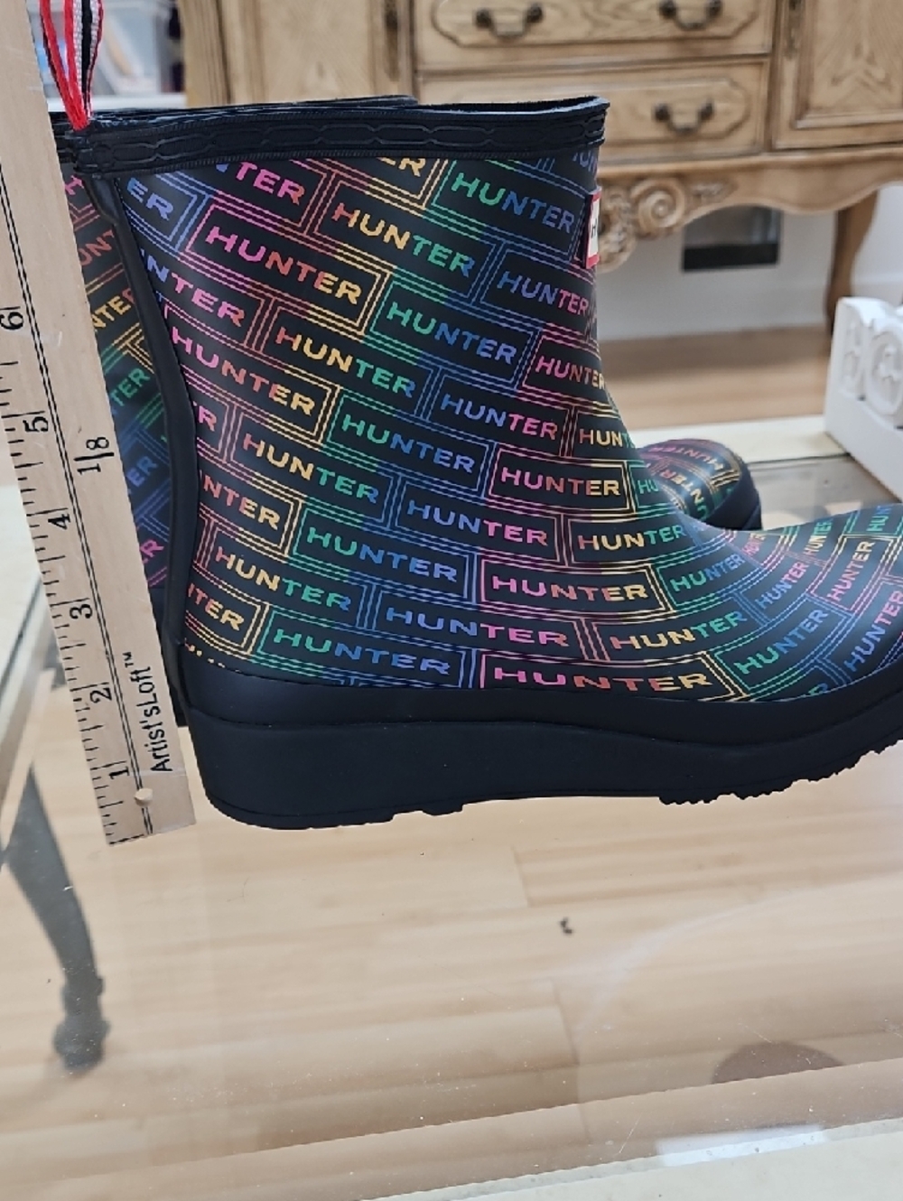 Hunter Black Rain Boots with Multicolor Logo Print - Picture 2 of 4